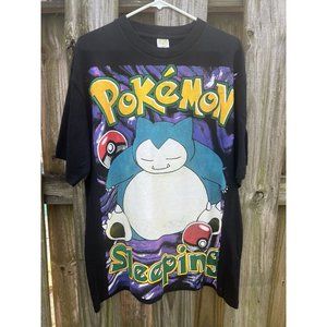 RARE Pokemon Snorlax Starmie Peyote Tshirt XL Modern boot Enemi Teez Black AOP🔥